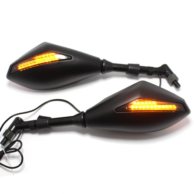 1Pair Black Motorcycle  LED Turn Signals Rearview Mirrors For Honda Suzuki Kawasaki Yamaha Ducati Street Scooter