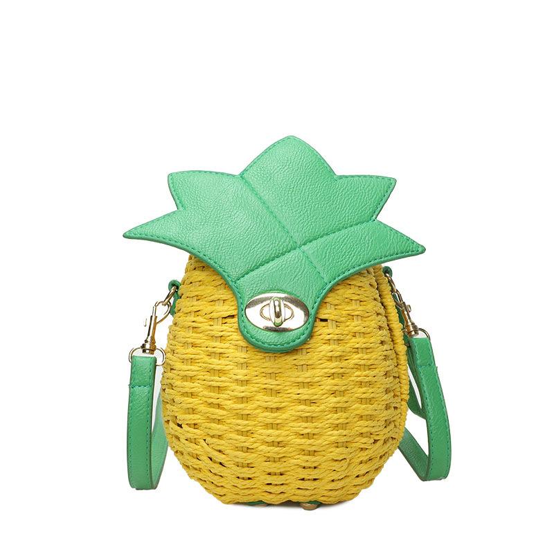 

Woven Handbag Newly Cute Fruit Bag Pineapple Package Pure Manual Straw Circular Beach Women Messenger Bags жёлтый