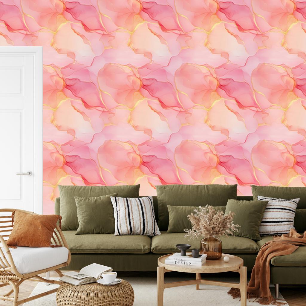 Ink Coral, Powder Pink and Cream Wallpaper for Living Room and Bedroom 50x1000