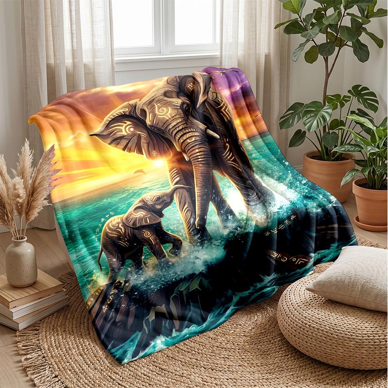Elephants In Forest Paradise Theme Blanket Lightweight Warm Flannel Blanket Decorative Throw Blanket for Home Decoration