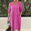 Rochie midi de primăvară vară pentru femei, cu decolteu, cu jumătate de mânecă, ocazională, de culoare solidă, rochie supradimensionată, îmbrăcăminte de stradă