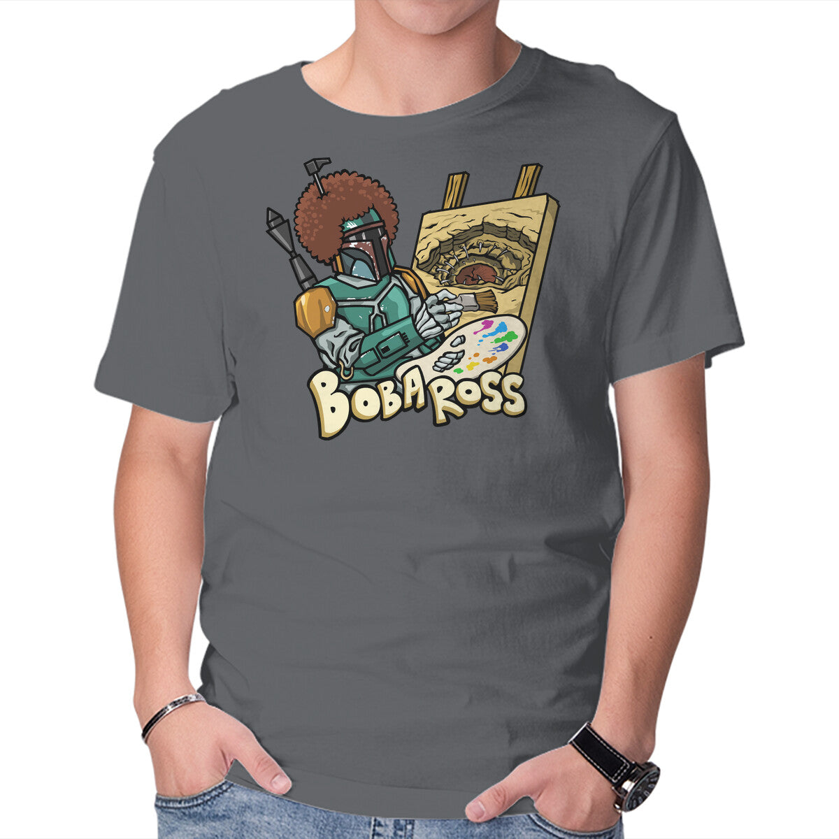 Unisex Crew Neck T-Shirt Bob-A-Ross Graphic Short Sleeve Casual Tee M