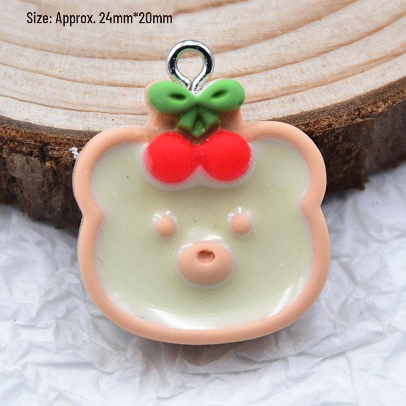 Colorful Resin Drip Cartoon Bear Ice Cream Pendant - Cute Fruit Jewelry Accessory for DIY