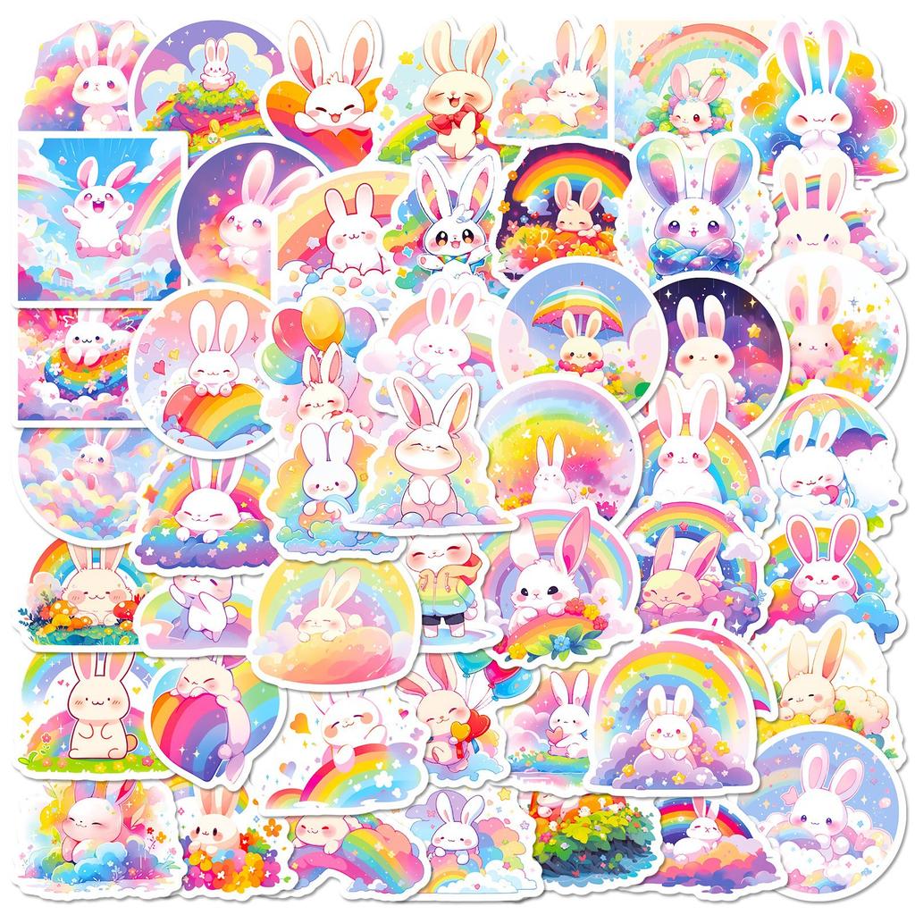 50 Rainbow Bunny Cute Style Self-Personal Personality DIY Decorative Stickers Waterproof Guka Stickers