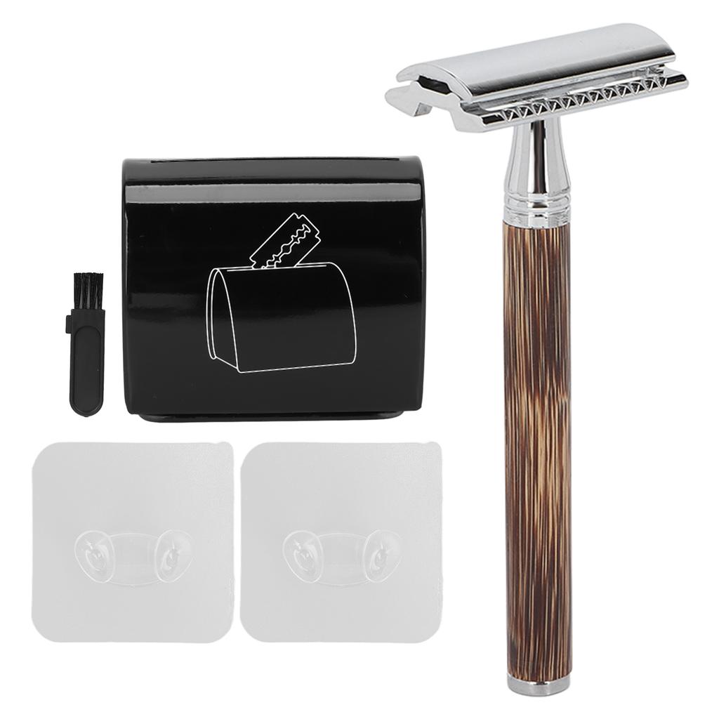 Bamboo Silver Razor Manual Old Fashioned Razor Mens Razor Set Including Razor Blade Recycling Box and Razor Holder