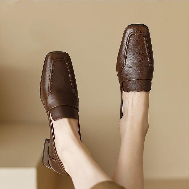 Women's Soft Leather Loafers 2025 Spring Autumn Soft Slip On Chunky Heel Versatile Loafers for Women British Style Shoes
