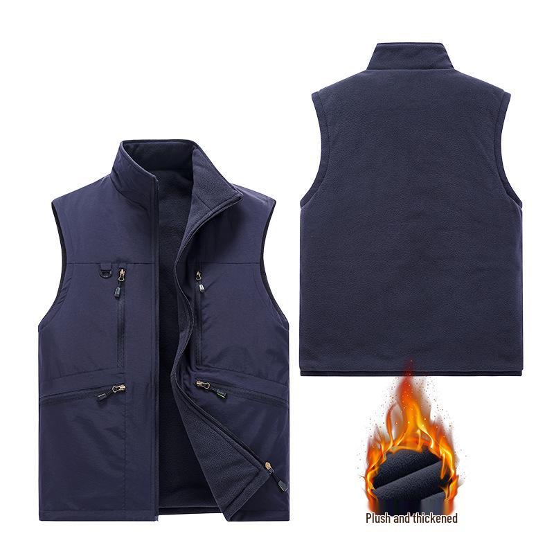 

Men s Reversible Fall/Winter Workwear Vest: Waterproof, Multi-Pocket, Plus Velvet 6XL синій