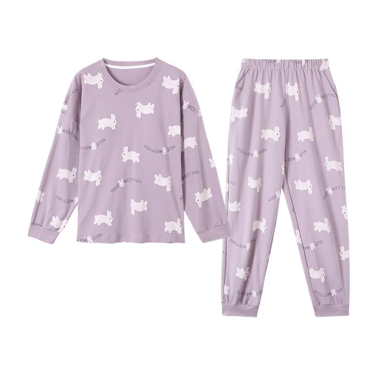 Conjunto de Pijama de primavera otoño con almohadilla en el pecho para Mujer talla grande 4XL 5XL estampado de dibujos animados Tops y pantalones de manga larga Ropa de dormir femenina Pijamas casuales Ropa para el hogar