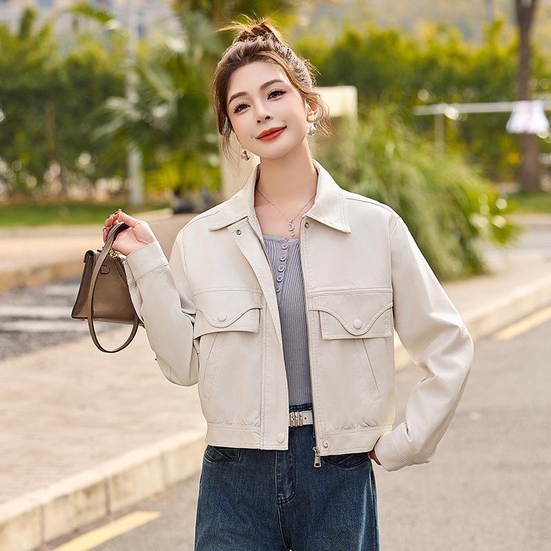 Women's Petite Short PU Leather Jacket - 2025 Spring Fashion Versatile Casual Coat (Model XG9971)