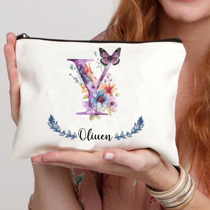 Personalized Name Butterfly Cosmetic Case Art Gift for Bridesmaid Teachers Friends Women Makeup Bag Bachelorette Party Gift