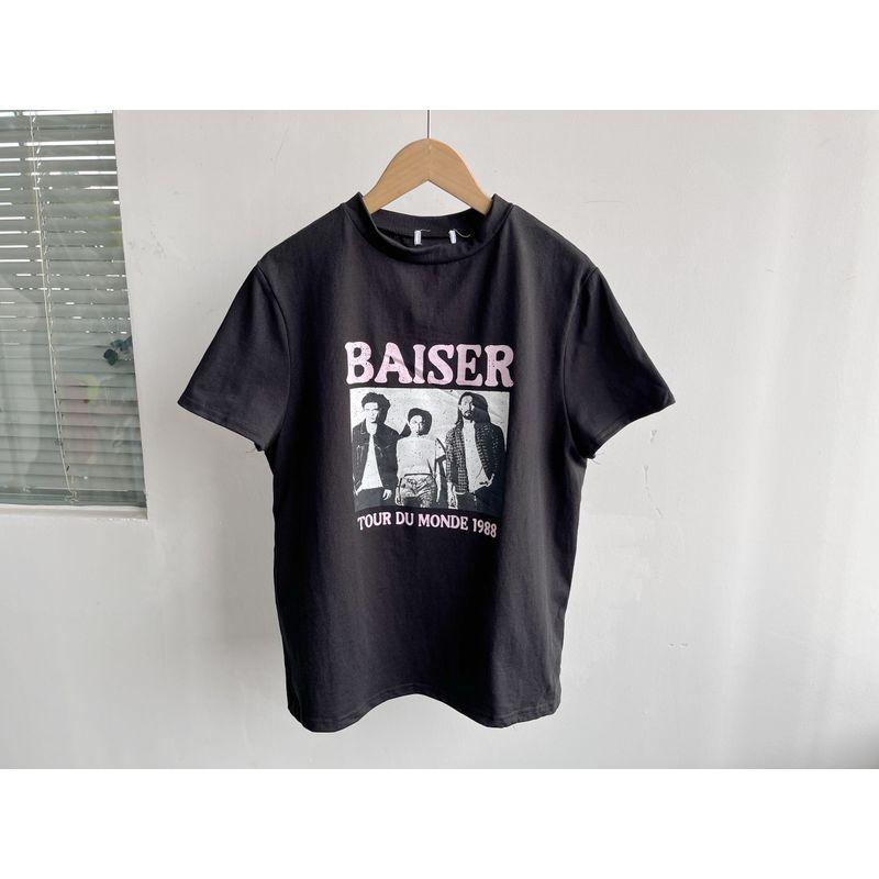 

T2-44 Patchwork Lace Lace K-style Fashion Stylish Summer Short Sleeve T-shirt Loose, Comfortable and All-Matching Casual H2 Black (Style 2) M