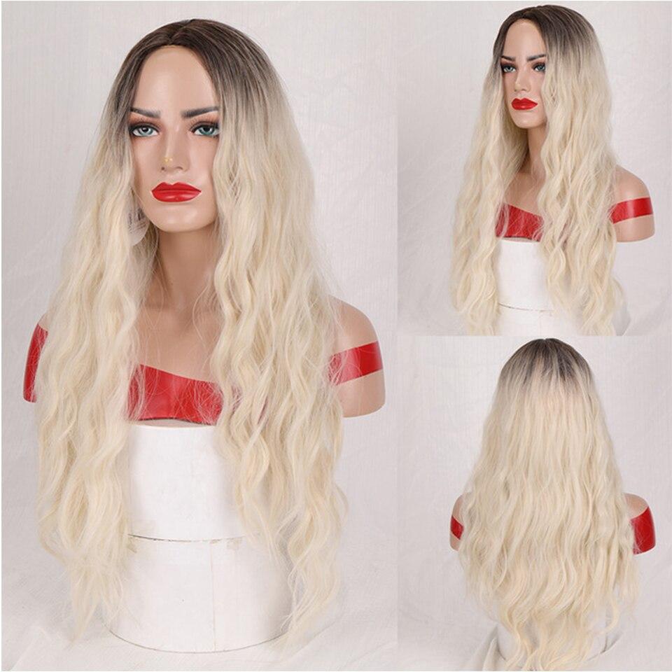LUPU Synthetic Wigs Heat Resistant Fiber Middle Part Daily Cosplay Wigs For Women Long Wavy Ombre Blonde Pink Silver Hair
