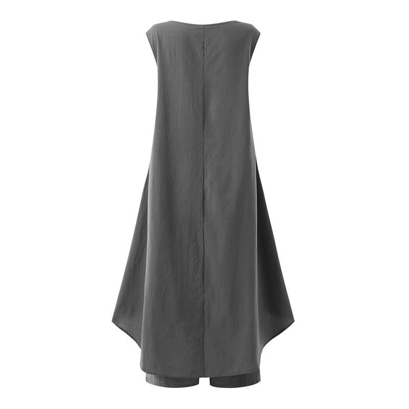 Damen Leinen Zweiteiler Ärmelloses Oberteil mit unregelmäßigem Saum Weite Hosen Lässiges lockeres Outfit