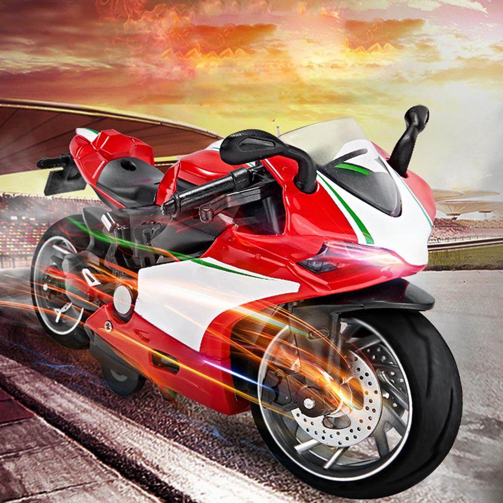 Toy Motorcycle Model 1:14 Scale Alloy Plastic Pull Back Toy Motorcycle with Sound and Light for Kids Red