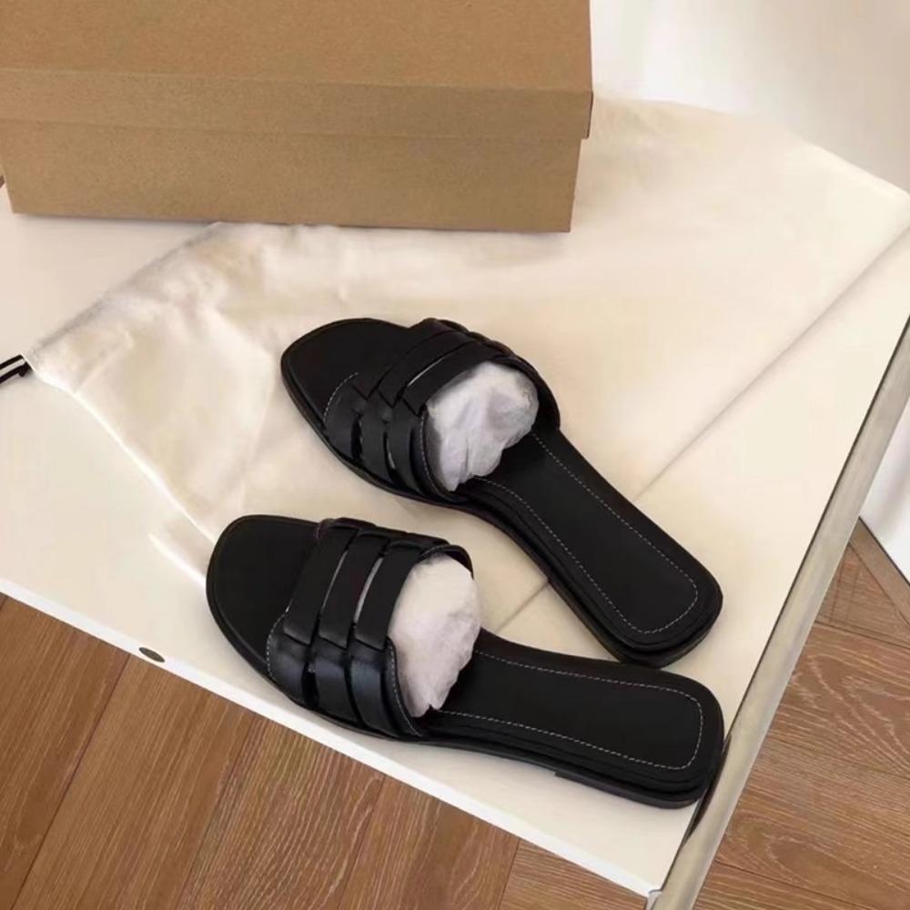 Шлепанцы на плоской подошве для женщин 2025 Новые Нескользящие Плетеные Сандалии на одном слове Женские Летние для улицы Пляжные шлепанцы для женщин