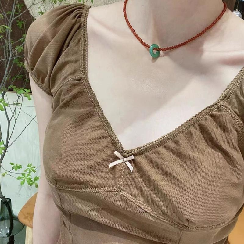 Fashion Crystal Beads Necklace Sweet Neck Jewelry Cute Circle Pendant Choker Neck Chain Gift Unique Elegant Accessory