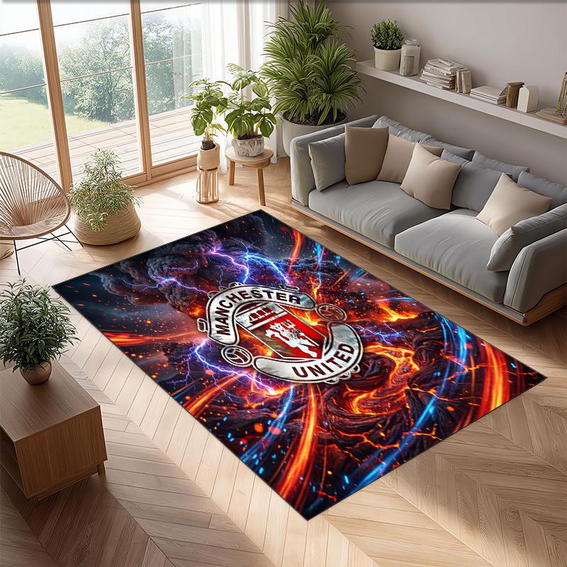 Tappeto in Flanella Stampato Manchester United Antiscivolo Morbido Poliestere Tappeto per Pavimento Tappetino Decorativo per Interni per Camera da Letto Soggiorno Divano