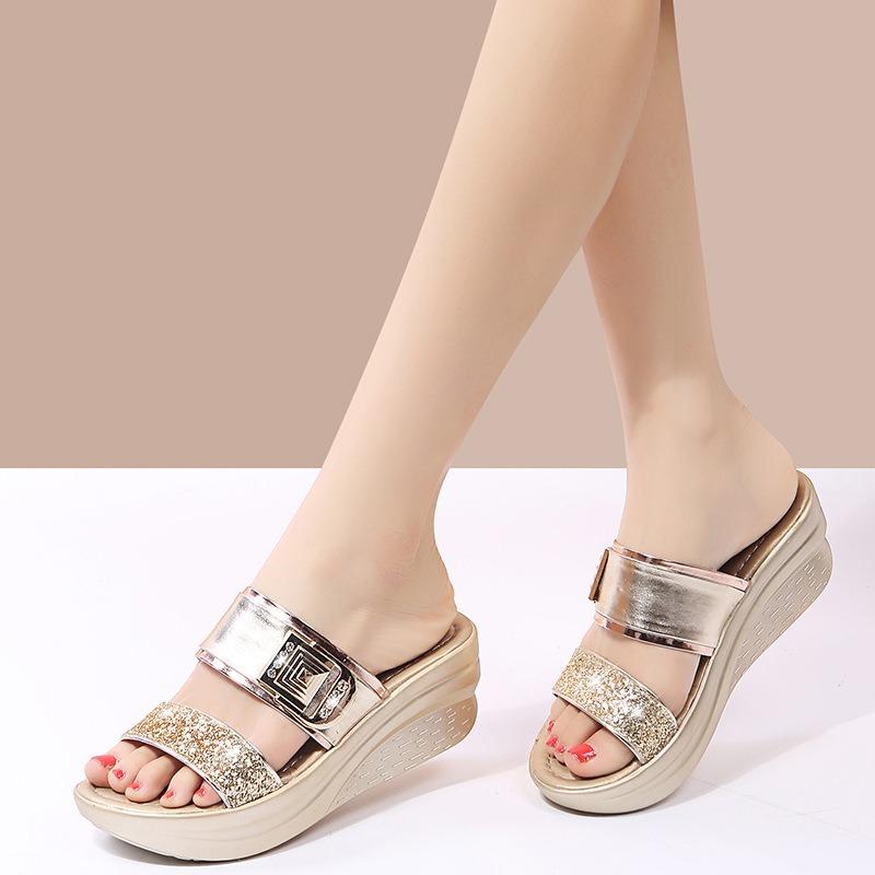 Fashion Summer Women Slippers Fashion Muffin Thick-soled Wedge Sandals Sequins Design Platform Sandals for Women Outdoor Casual Slippers