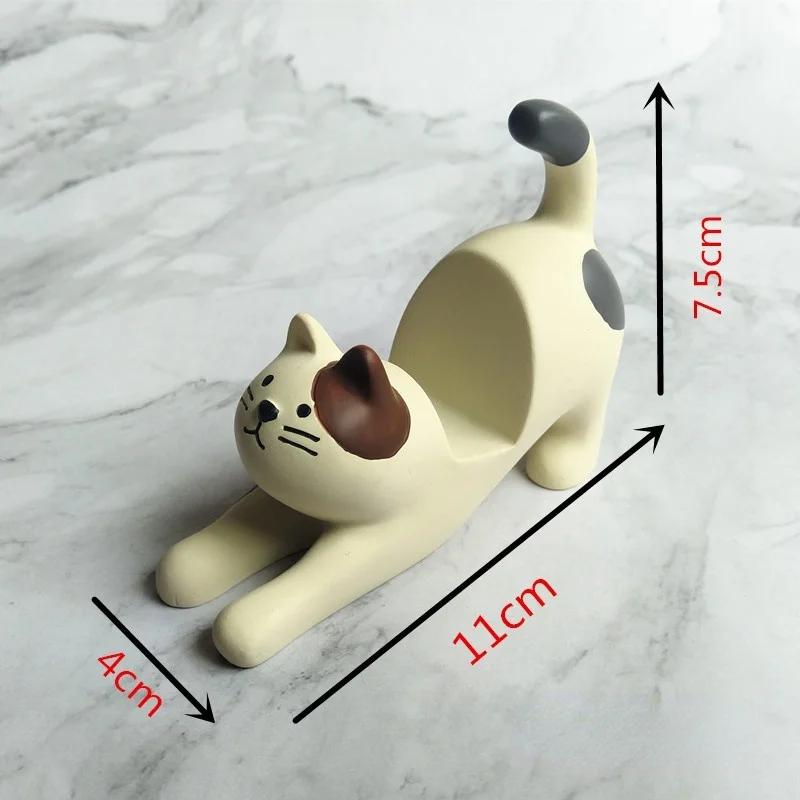 Cute Lazy Bracket Cat Shape Resin Phone Holder Desktop Stand Fixing Mini Portable Multi-functional Holder On Car or Desk Decorat