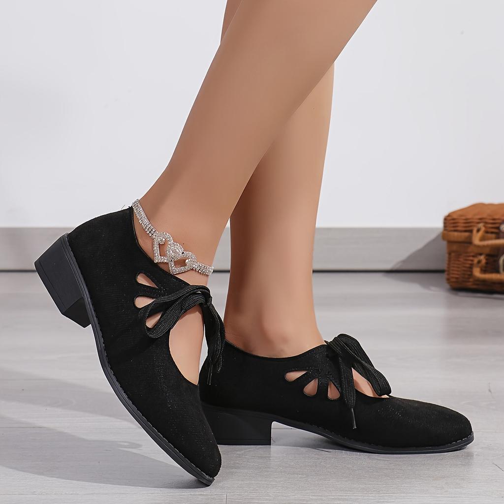 Large Size Shallow Lace-up Fashion Single Shoes  Spring New European and American Versatile Thick Heel Pointed  Shoes