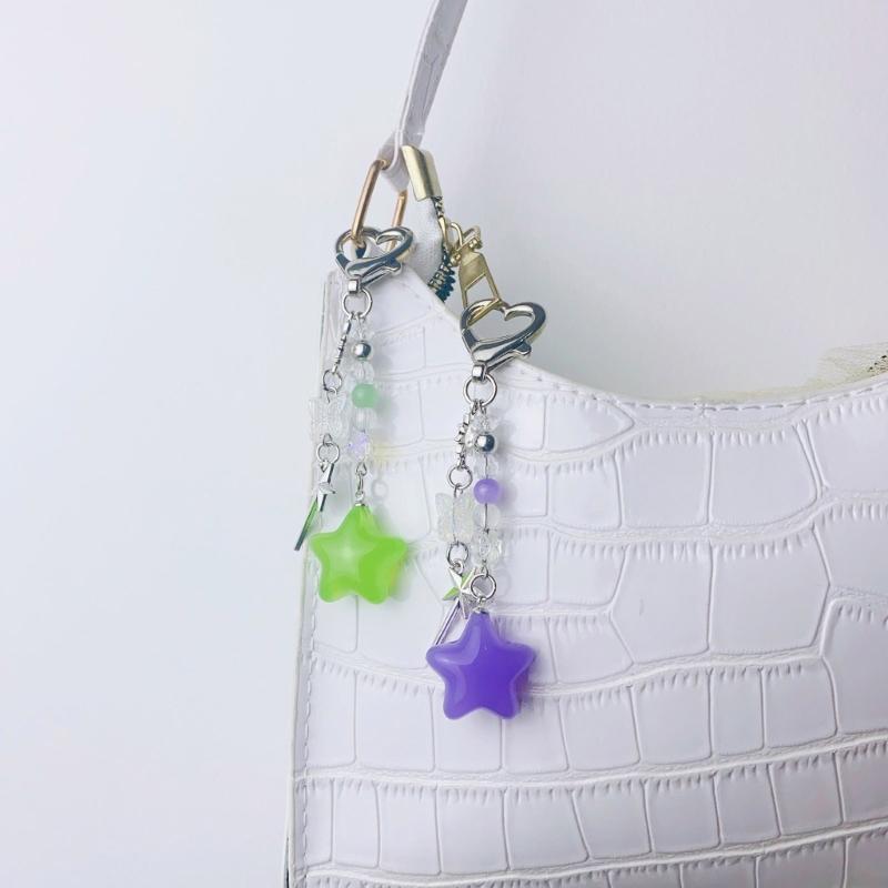 Breloc cu Pandantiv Pentagrame Colorate, la Modă, Stele cu Cinci Vârfuri, cu Mărgele, Șnur pentru Telefon, Charm de Geantă la Modă pentru Femei