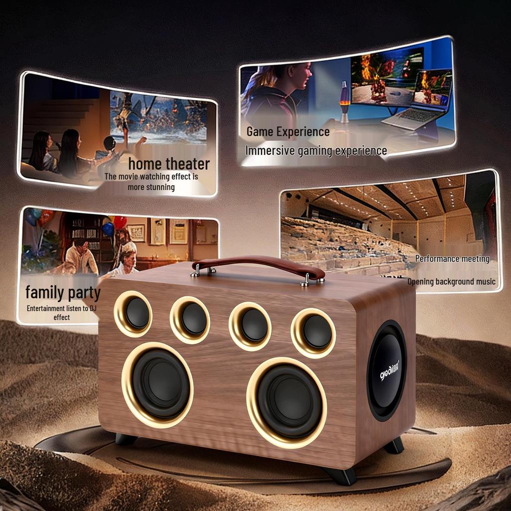 High-Quality Wooden Wireless Bluetooth Speaker with Card Slot for Home Audio & High Power K-Song Experience