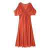 Kaslead New Women Clothes Western Style Two Colors Pleat V-neck Design Sense Dress 2627219