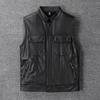 Black Genuine Cow Leather Vest Men Motorcycle Vests Slim Fit Men's Moto Club Biker Waistcoat Spring Summber