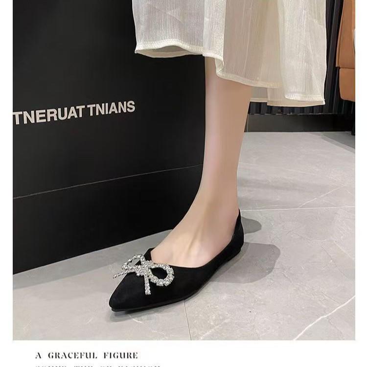 Retro high-end sense versatile temperament bow pointed head thin heel single shoes new sexy suede bow high heels