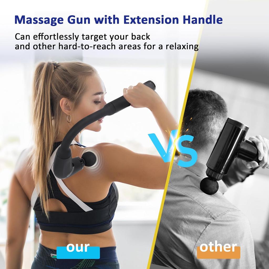 RM60 Massage Gun with Extension Handle Percussion, Percussion Massage Gun for Pain Relief, Deep Tissue Handheld Muscle Massager for Back,Relax