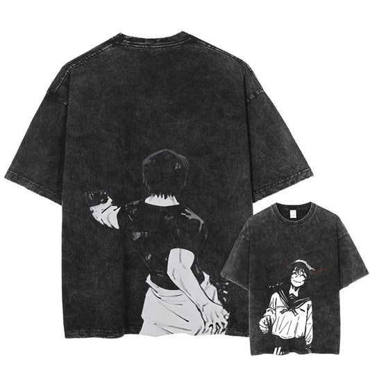 Parentchild Fashion Anime Comfortable Tshirt Jujutsu Kaisen Washed Tee Vintage Oversized Anime Graphic Men Casual Tops