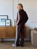 Completo casual da donna con bordi in pizzo, colletto ripiegabile, maniche lunghe e pantaloni per Primavera/Autunno