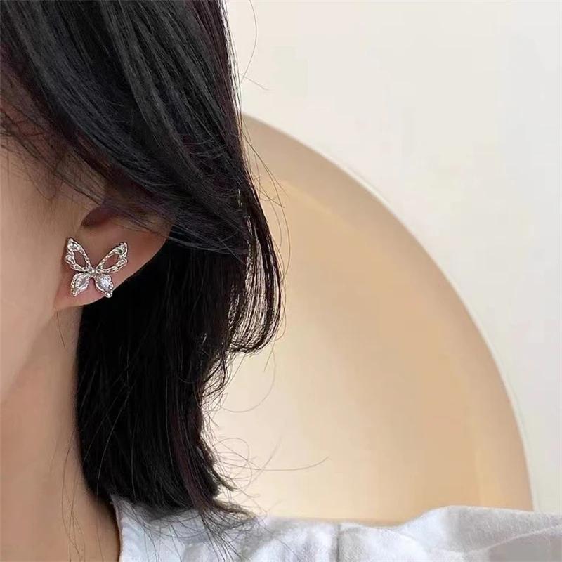 Antik Silber Farbe Hohl Schmetterling Ohrstecker für Frauen Glänzende Kristall Dot Bowknot Elegante Mädchen Hochzeit Ohr Schmuck brincos