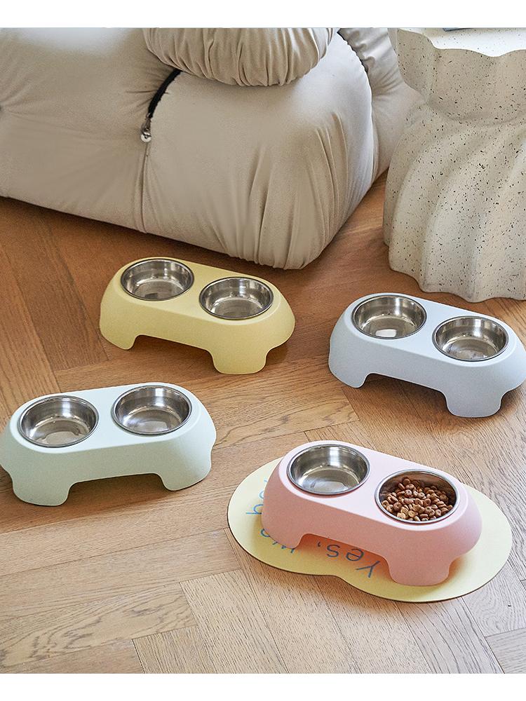 1pc dog bowl pet stainless steel double bowl anti slip and anti knock cat bowl dog large capacity pet bowl