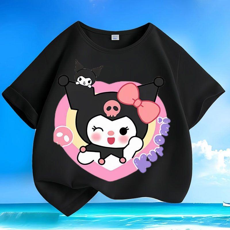 Kuromi Cartoon Pattern T-shirt for Summer New Children's Comfortable Round Neck Loose Short Sleeved Fashionable Parent-child Top
