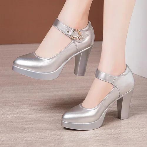 9cm 11cm Small Size 32-43 Elegant Shallow Soft Leather Shoes Platform Pumps 2025 Spring Block High Heels Shoes Dress Party Model