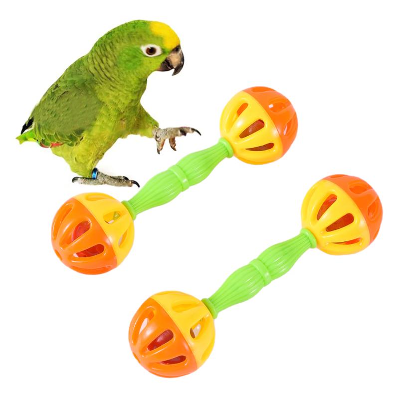 2PCS Parrot Toy Rattle Bite Resistant Bird Bite Toy Parrot Chewing Toy Double-head Bell Ball Toy Parrot Bite Toy