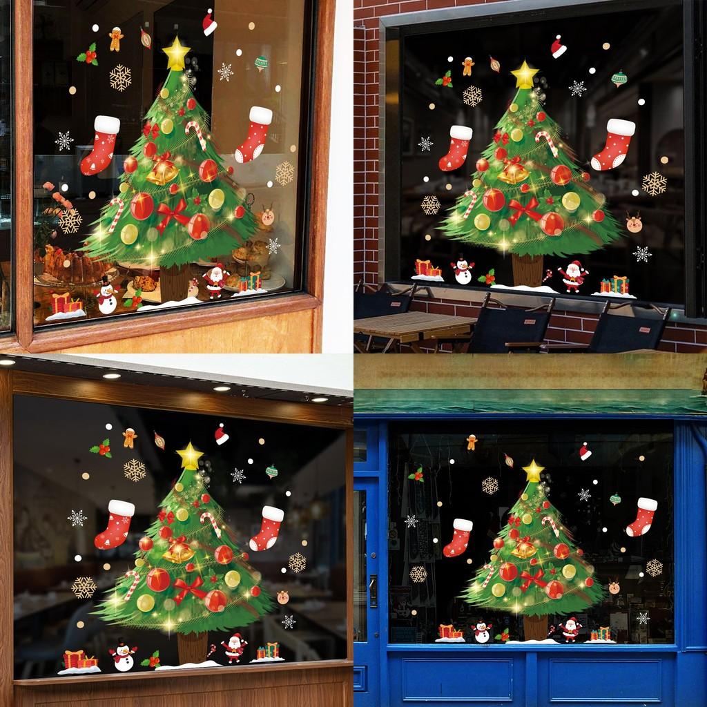 Static Christmas Cling Pvc Sticker With Santa And Tree For Holiday Decor Window