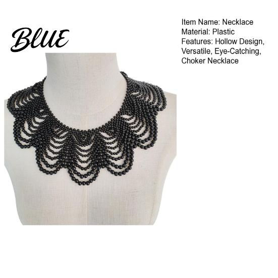 Stylish Statement Piece Faux Pearl Bib Necklace Hollow Design Choker