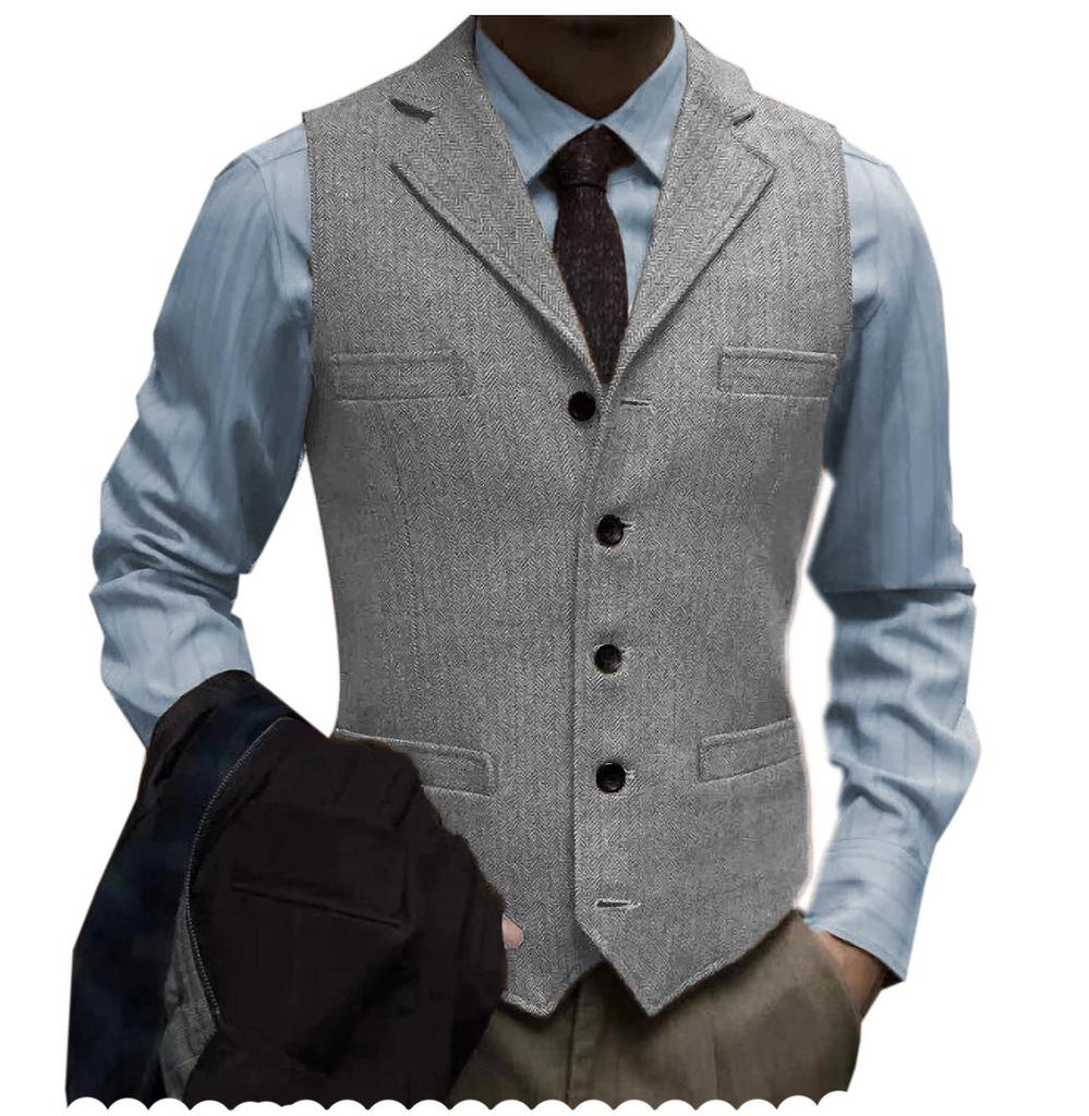 Herren Slim Fit Fischgrät Einreiher Freizeitweste