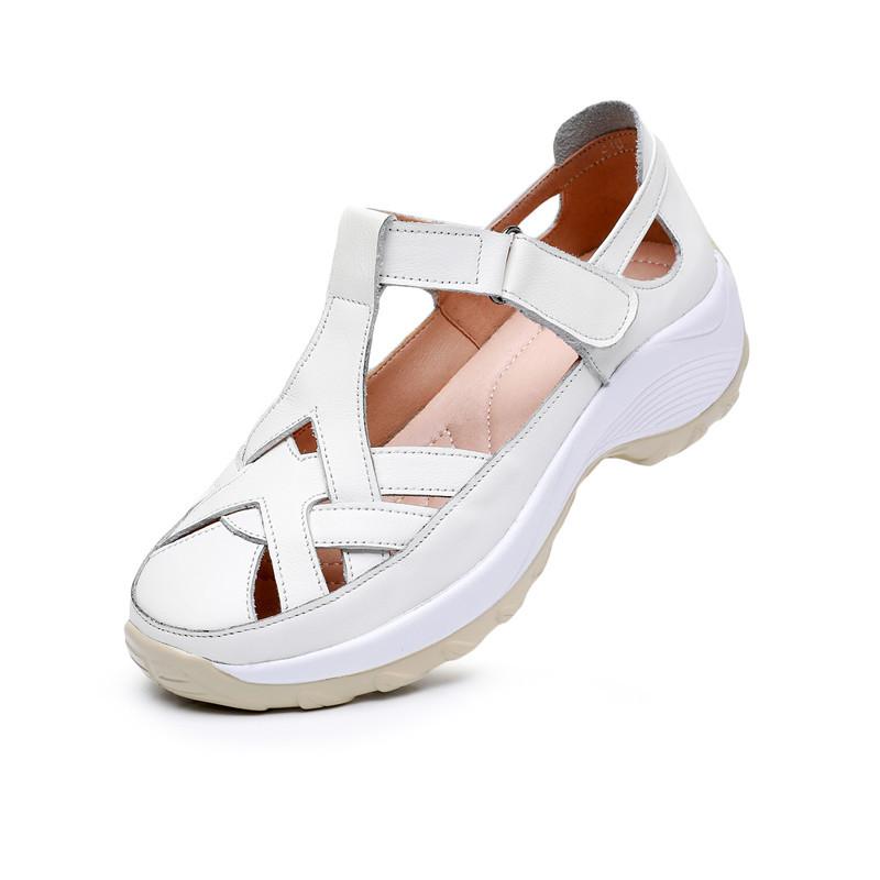 Fashion GKTINOO Women Platform Sandals Genuine Leather Comfy Flats Comfortable Ladies Casual Shoes White Sneakers Hollow Female Sandals