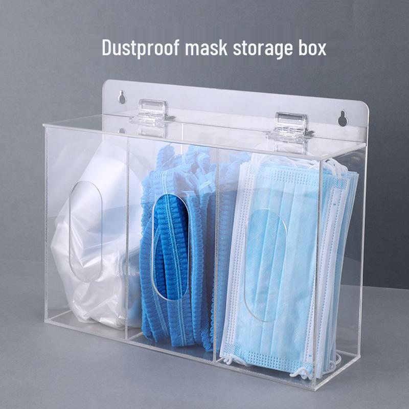 Punch-Free Acrylic Wall-Mounted Organizer Box for Gloves, Shoe Covers, Masks, and Hats.