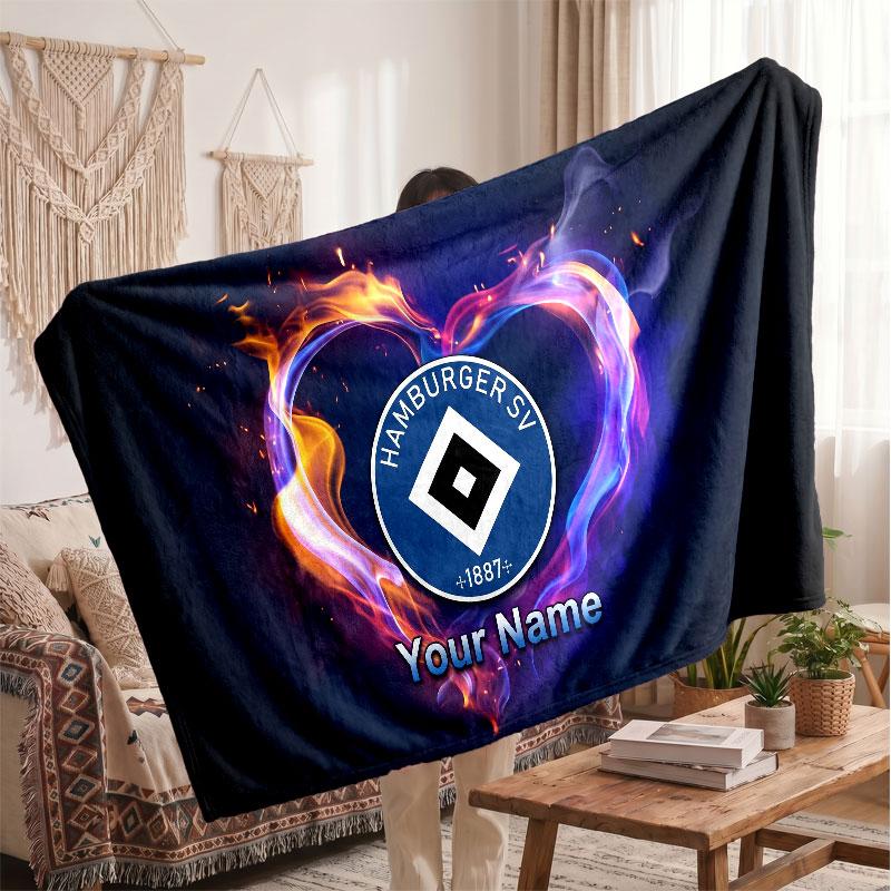 Hamburger SV Personalisierte Fleecedecke Mit Fußballlogo, Benutzerdefinierter Name Text Weich Warm Heimdecke