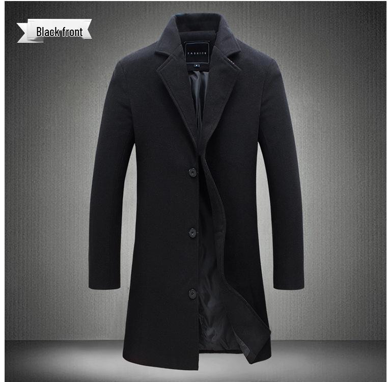 Men's Korean Style Slim Fit Mid-Length Wool Coat - Autumn/Winter Fashion Trench Outerwear