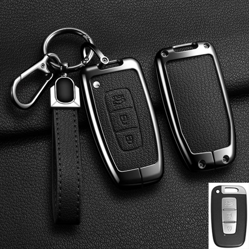 Car Remote Key Case Cover for Hyundai Genesis Coupe Sonata Ix35 for KIA Forte Sportage K2 K5 New Alloy Leather Auto Accessories