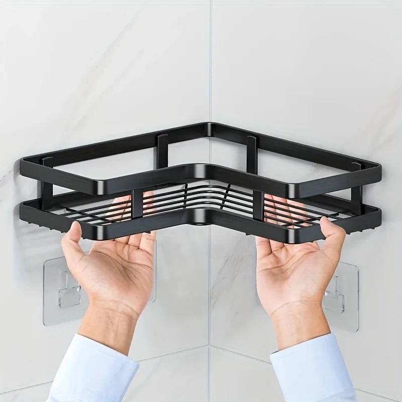 Bathroom Shelves Wall Shelf Corner Shelves No Punching Required Drain Basket Bathroom Accessories Organizer Multifunctional