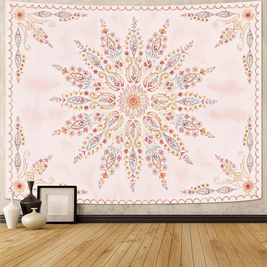 Boho Floral Mandala Tapestry for Bedroom Aesthetic Blue Bohemian Colorful Flower Wall Tapestry Purple Hippie Indian Small