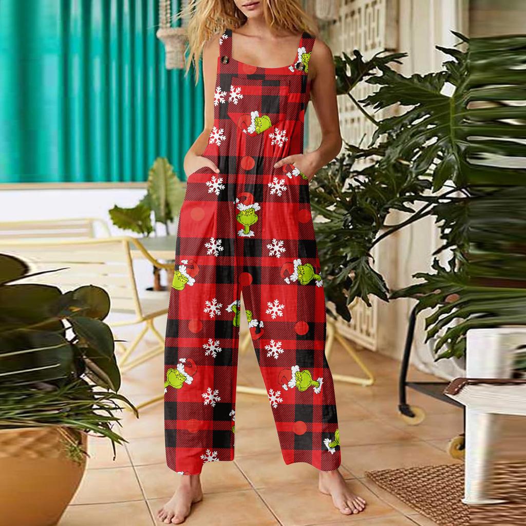 Women's Jumpsuit Halloween Print Casual Loose Vintage Shoulder Strap Cotton Linen