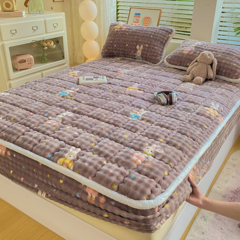 Třída A Plyšové prošívané prostěradlo s bublinkovým králíčkem - Silný protiskluzový all-inclusive chránič matrace na jednu postel