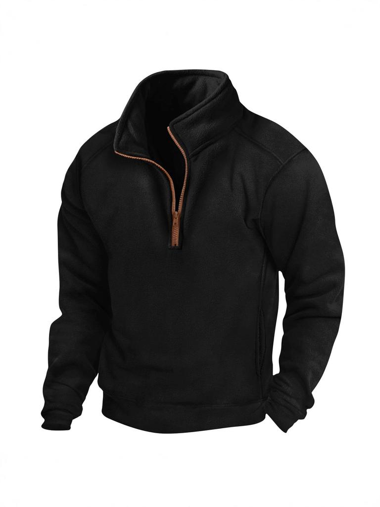 Men's Tactical Warm Stand Collar Half Zip Hoodie - Long Sleeve Outdoor Sports Pullover